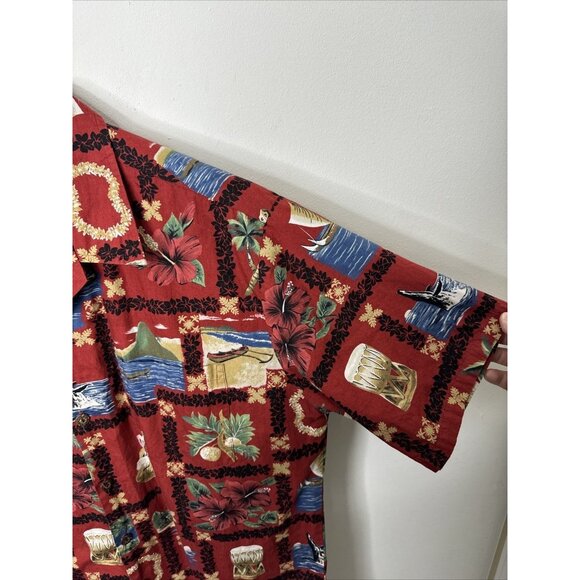 Hawaiian Aloha Shirt Howie Red Humpback Whale Palm Made in Hawaii Men's XL - Picture 2 of 5